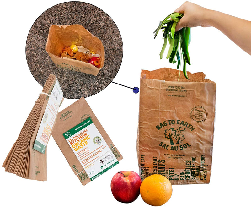Bag to Earth Small Food Waste Bags 120-Pack Compostable Bag Leak Resistant 12in x 7.5in x 4.25in