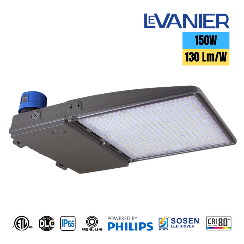 LeVanier LED Shoebox Light 150W 19500Lm Photocell Included IP65 ETL/cETL DLC Daylight 5000K Parking Lot Street Park Garden Playground Backyard Outdoor