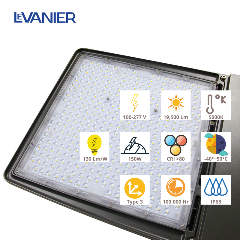 LeVanier LED Shoebox Light 150W 19500Lm Photocell Included IP65 ETL/cETL DLC Daylight 5000K Parking Lot Street Park Garden Playground Backyard Outdoor