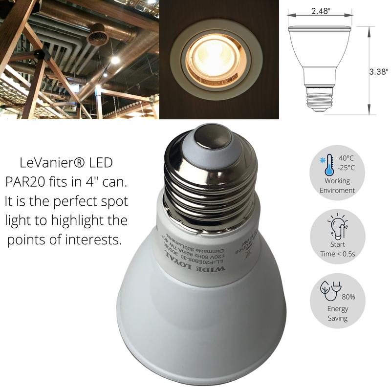 LeVanier 8-Pack LED PAR20 7W 50W Equivalent CRI90 Warm White Wet Location Dimmable 25,000 Hours LED Light Bulb E26 Base | 3000K